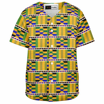 Yellow Kente Patterned Baseball Jersey - Youth