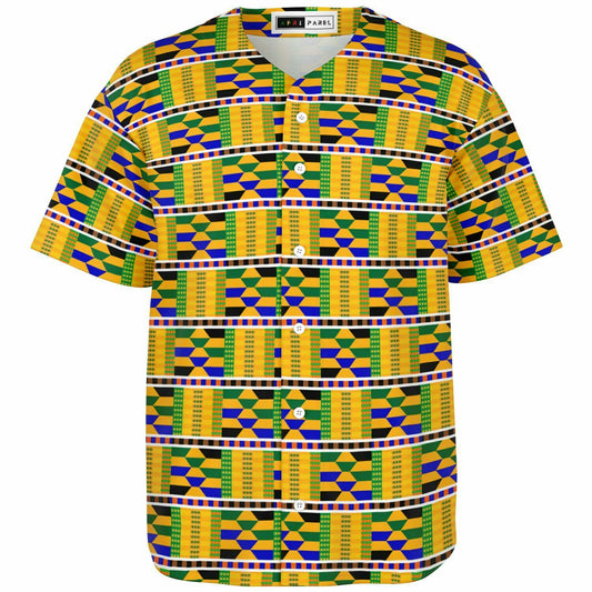 Yellow Kente Patterned Baseball Jersey