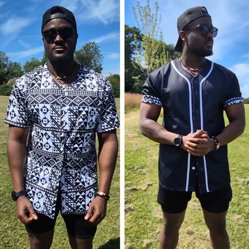 Black-White & Black Patterned Kente Reversible Baseball Jersey