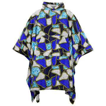 Ocean Blue & White Flannel Blanket Poncho