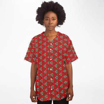 Red Samakaka Patterned Baseball Jersey