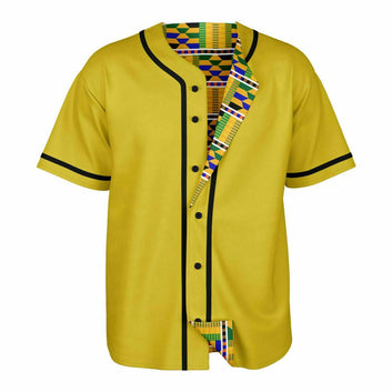 Yellow Kente Patterned & Yellow Reversible Baseball Jersey