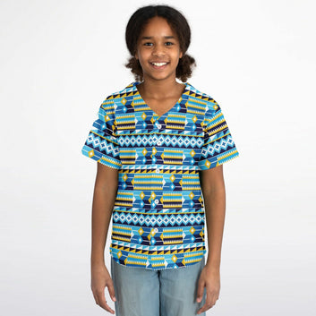 Blue Kente Patterned Baseball Jersey - Kids