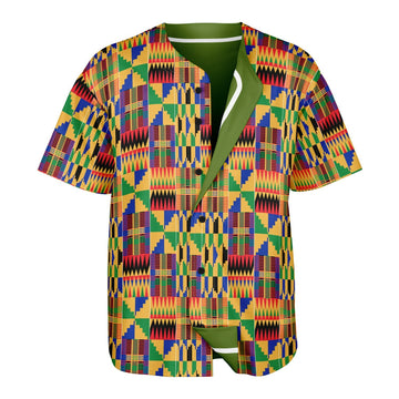 Original Kente Patterned & Olive Green Reversible Baseball Jersey