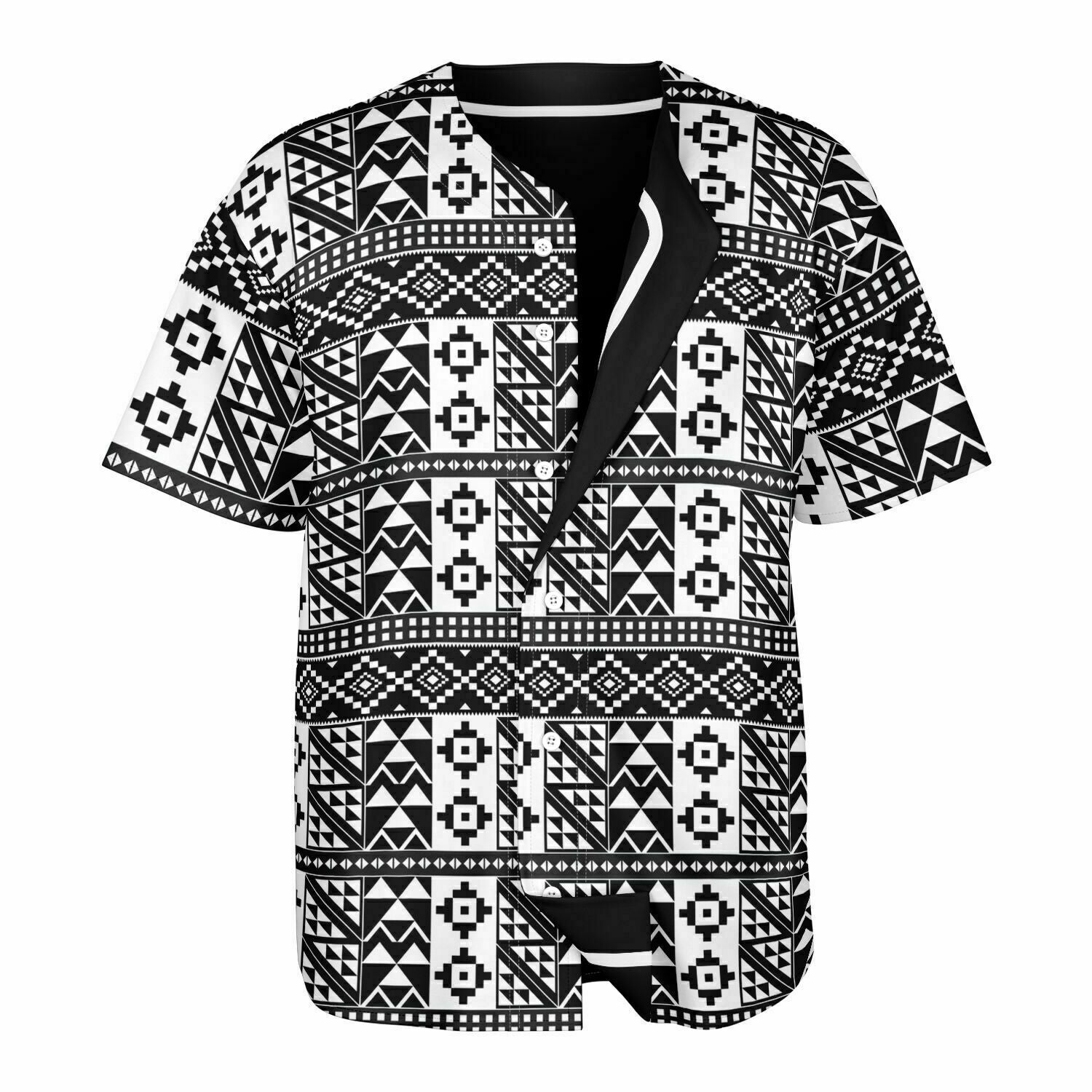 Black-White & Black Patterned Kente Reversible Baseball Jersey