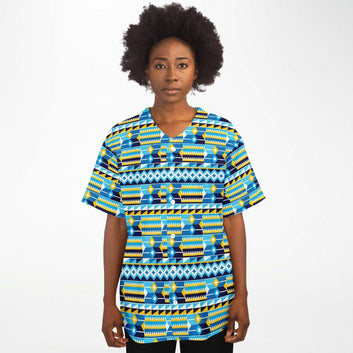 Blue Kente Patterned Baseball Jersey