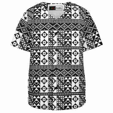 Black & White Kente Patterned Baseball Jersey - Youth