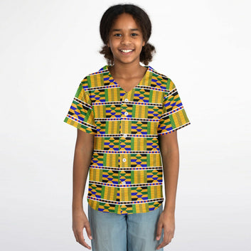 Yellow Kente Patterned Baseball Jersey - Youth