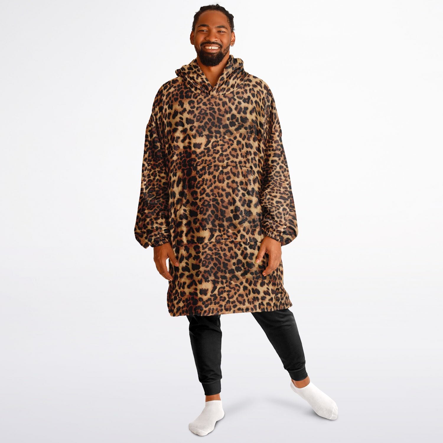 ＜BASERANGE＞TIER HOODED WRAP/フード Leopard Fur Hooded Blanket - Teen & Adult