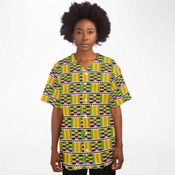 Yellow Kente Patterned Baseball Jersey