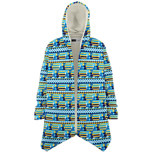 Blue Kente Patterned Microfleece Cloak