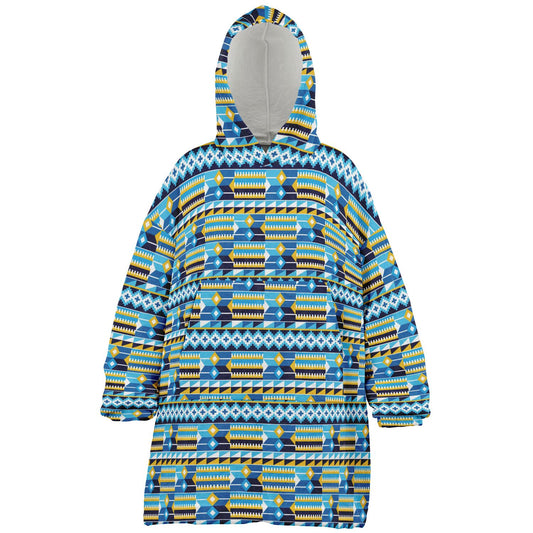 Blue Kente Patterned Hooded Blanket - Kids & Youth