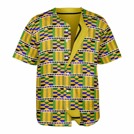 Yellow Kente Patterned & Yellow Reversible Baseball Jersey