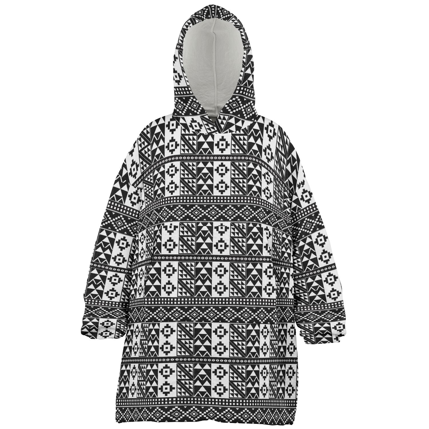 Black & White Kente Patterned Hooded Blanket - Kids & Youth