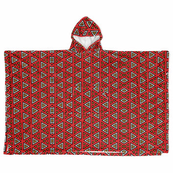 Red Samakaka Flannel Blanket Poncho