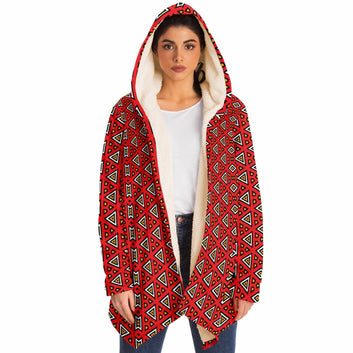 Red Samakaka Patterned Microfleece Cloak