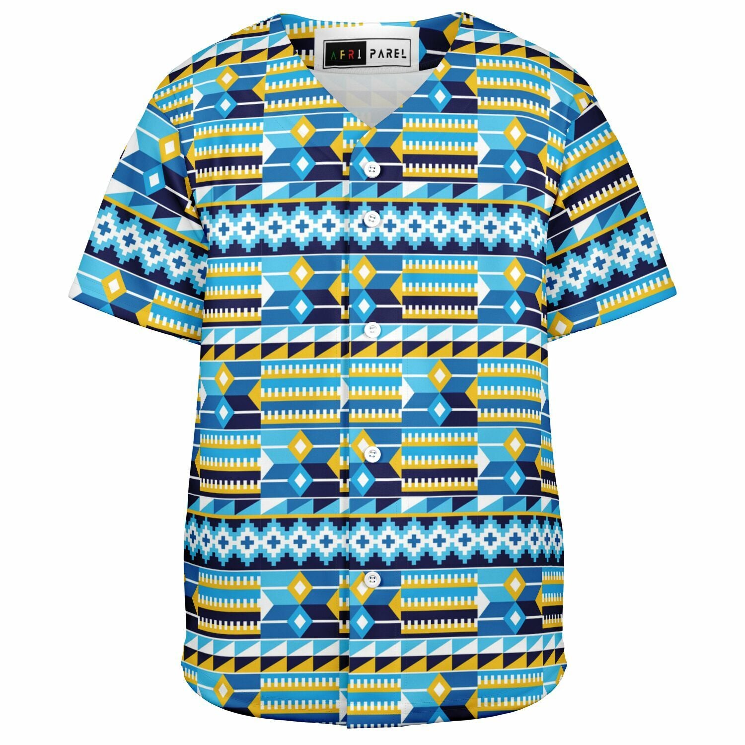 Blue Kente Patterned Baseball Jersey - Youth