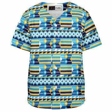 Blue Kente Patterned Baseball Jersey - Youth