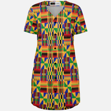 Original Kente Patterned Baseball Jersey Dress