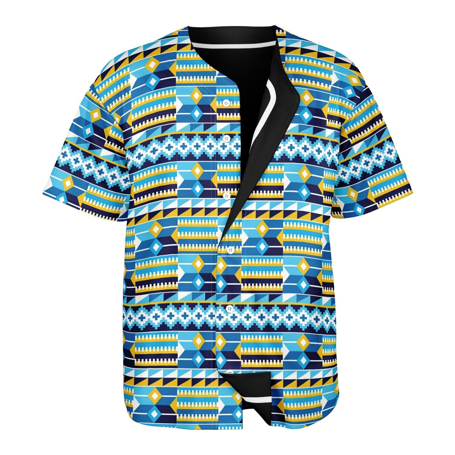 Blue Kente Patterned & Black Reversible Baseball Jersey
