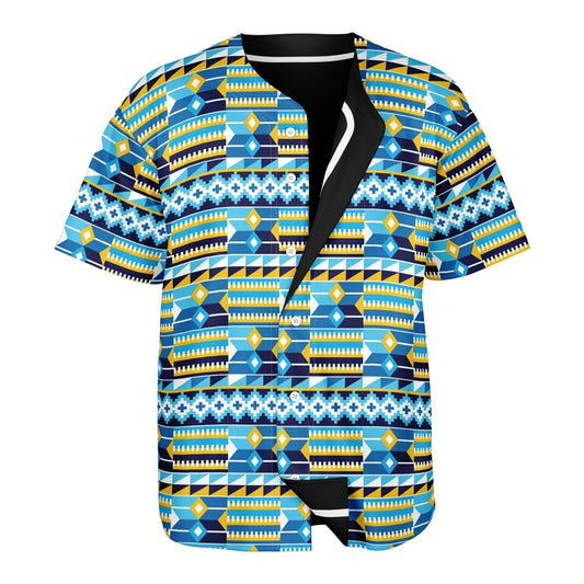 Blue Kente Patterned & Black Reversible Baseball Jersey