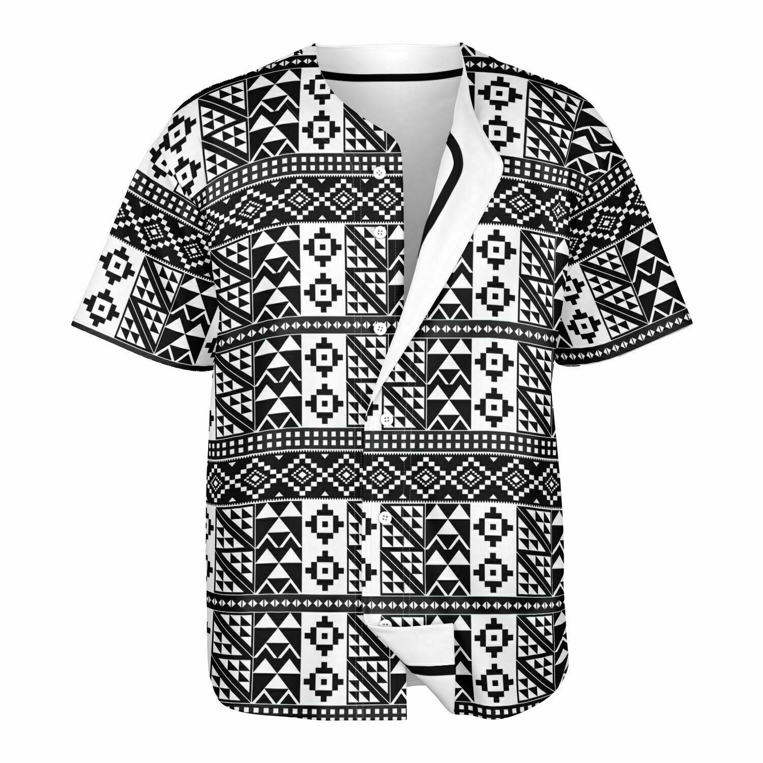 Black-White & White Patterned Kente Reversible Baseball Jersey