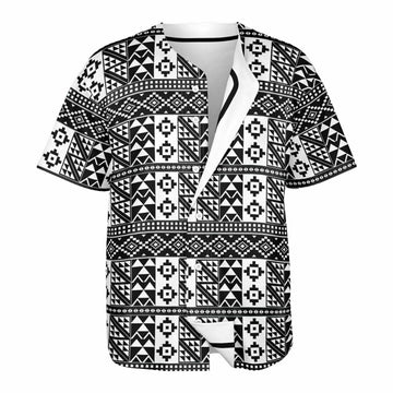 Black-White & White Patterned Kente Reversible Baseball Jersey