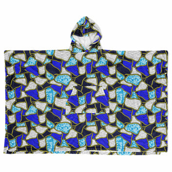 Ocean Blue & White Flannel Blanket Poncho