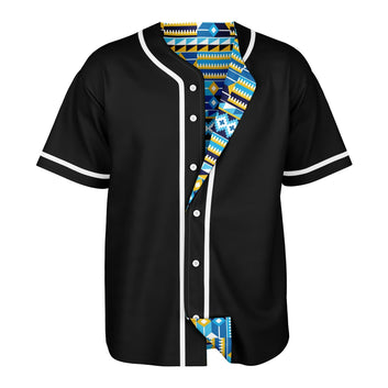 Blue Kente Patterned & Black Reversible Baseball Jersey
