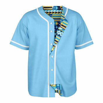 Blue Kente Patterned & Blue Reversible Baseball Jersey