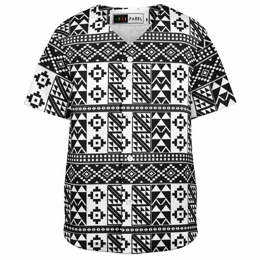 Black & White Kente Patterned Baseball Jersey - Kids