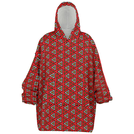 Red Samakaka Patterned Hooded Blanket - Teen & Adult