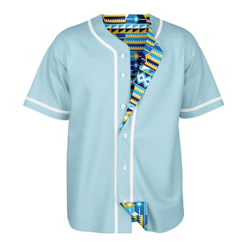 Blue Kente Patterned & Light Blue Reversible Baseball Jersey