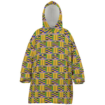 Yellow Kente Patterned Hooded Blanket - Youth