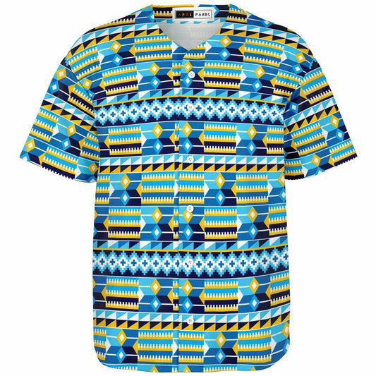 Blue Kente Patterned Baseball Jersey