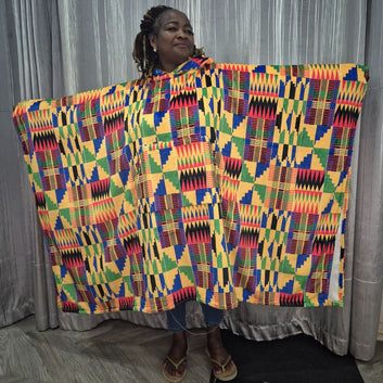 Original Kente Patterned Flannel Blanket Poncho