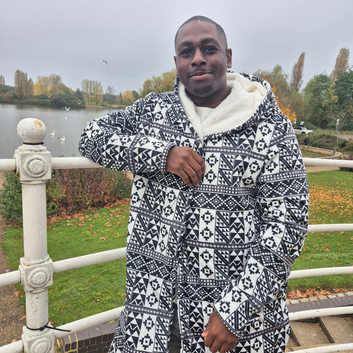 Black & White Kente Patterned Microfleece Cloak