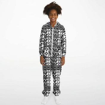 Black & White Kente Patterned Jumpsuit - Kids & Youth