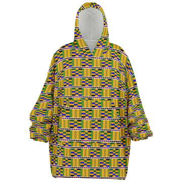 Yellow Kente Patterned Hooded Blanket - Teen & Adult