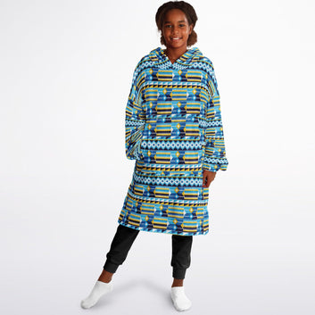 Blue Kente Patterned Hooded Blanket - Kids & Youth