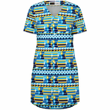 Blue Kente Patterned Baseball Jersey Dress