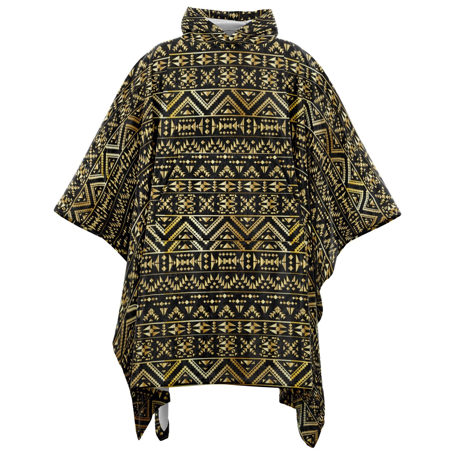 Black & Gold Tribal Flannel Blanket Poncho