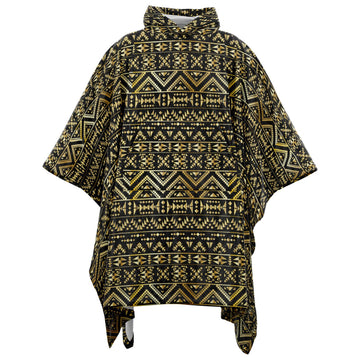 Black & Gold Tribal Flannel Blanket Poncho