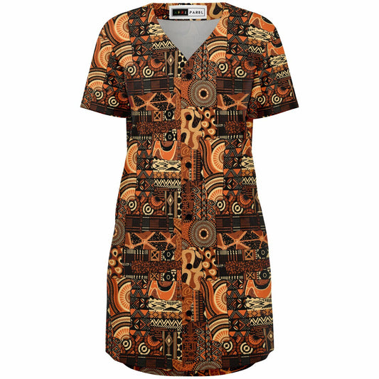 Brown Mudcloth Baseball Jersey Dress