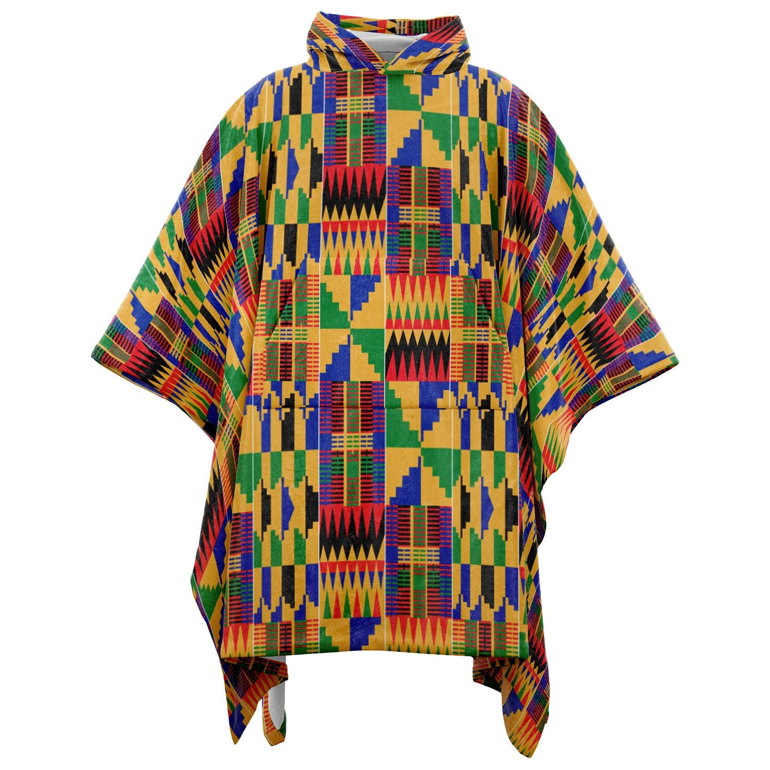 Original Kente Patterned Flannel Blanket Poncho