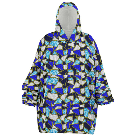 Ocean Blue & White Patterned Hooded Blanket - Teen & Adult