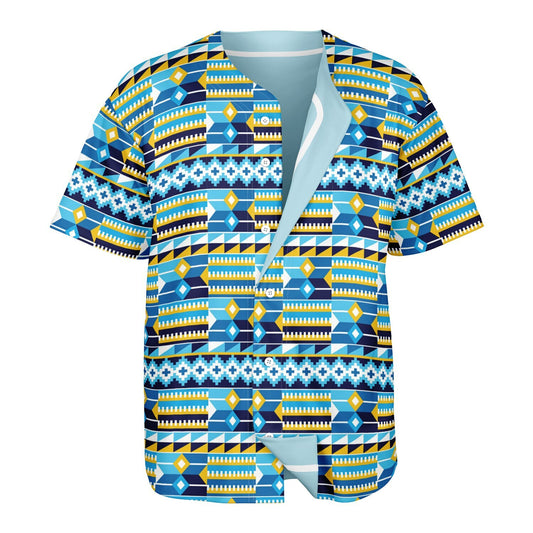Blue Kente Patterned & Light Blue Reversible Baseball Jersey