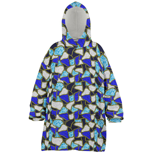 Ocean Blue & White Patterned Hooded Blanket - Kids & Youth