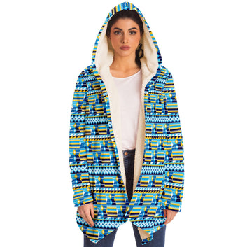 Blue Kente Patterned Microfleece Cloak