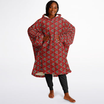 Red Samakaka Patterned Hooded Blanket - Teen & Adult